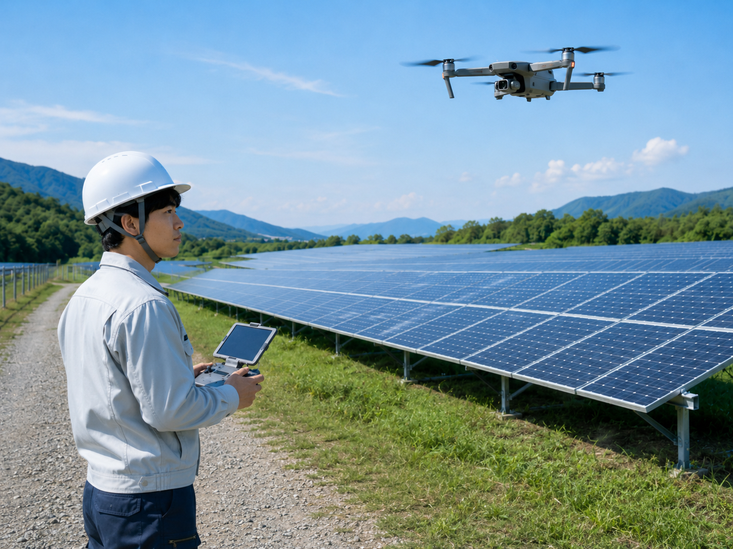 ドローンによる太陽光パネル点検のイメージ